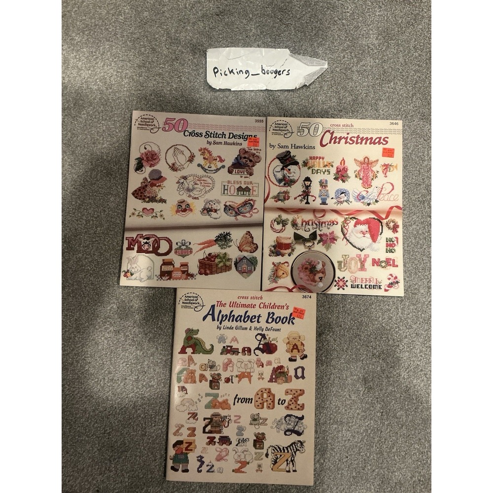 3 American School of Needlework: Alphabet Cross Stitch Books 3674, 3646,and 3555